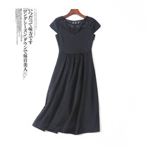 4514 4514 2020 Fall new collection waist display slim black 100 lap dress trendy round collar lace splicing A character dress