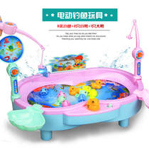 Children fishing pool Toys suit Magnetic water adding small cats fishing for boys and girls 1-2-3-year-old baby electric puzzle
