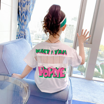 Girls summer clothing short sleeve T-shirt 2022 new Korean version of the Korean Air Children Summer Network Red loose blouses CUHK Scout