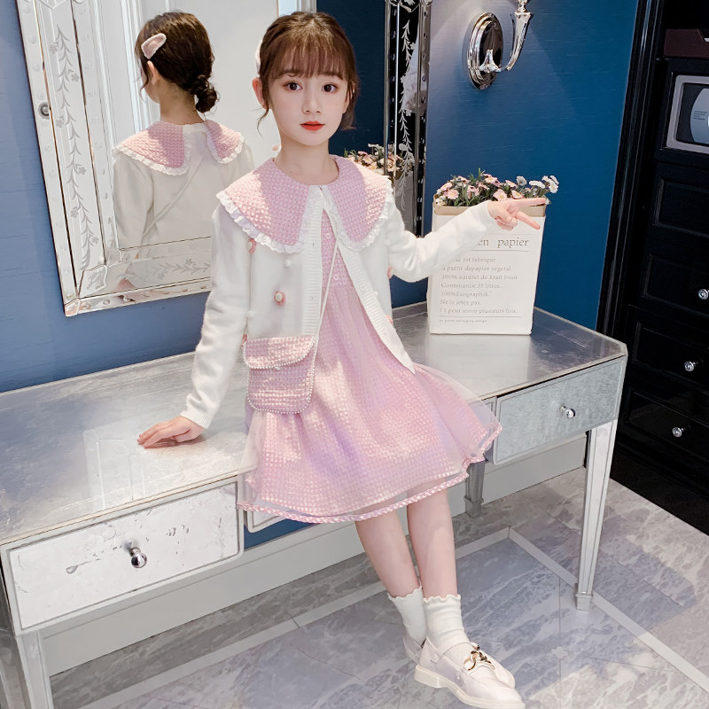 Girls Spring and Autumn Dress Western Style Suit Skirt 2022 New Korean Children's Autumn Net Red Dress Little Girl Tide