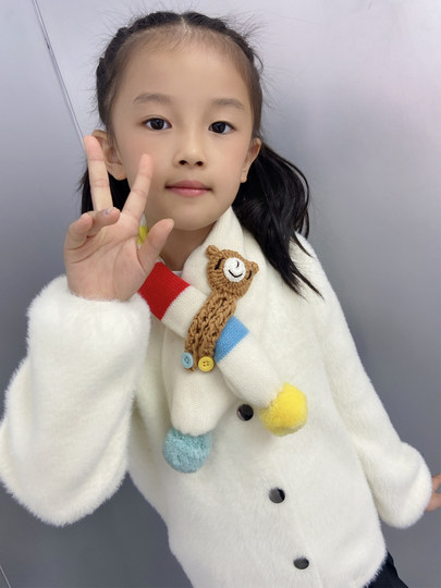 Dearlove Cashmere Kidsren's Baby Scarf Cute Handmade Bear Boy Girl Baby Knitted Warm Scarf