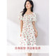 Ounixue 2024 summer new casual square neck cherry chiffon dress women's lantern short-sleeved a-line skirt