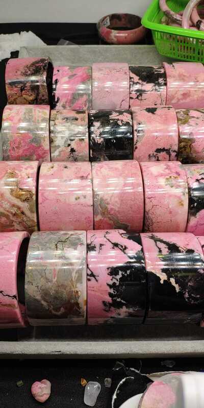 Natural Rose Quartz Bracelet Gemstone Jewelry, Extra Large Wide Korean Style Square Bracelet, Peach Blossom Jade Round Bar Tire Bracelet, Gift