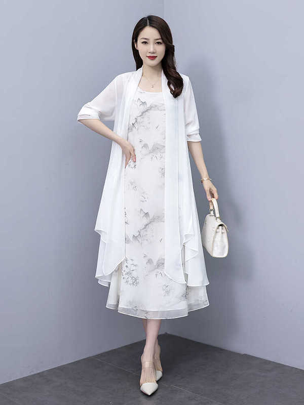 Versatile Retro Chiffon Suit Loose Pure White Shawl Cardigan Ink Suit Chinese Style Summer Fashion Han Dynasty