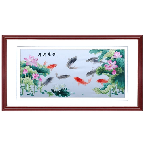 Древняя вышивка Wu Nu Chun ручной работы Su Embroidery Products Vanging Painting Restaurant Restaurant Ресторан китайский украшение девять рыб больше, чем каждый год