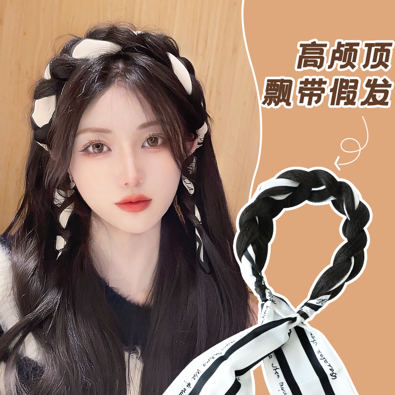Hair Stirrup Hemp Flower Braids Heightening Cranial Top Floating With Pad Hair Fake Braids Natural Fish Bone Braid Fashion Silk Scarlet Headwear-Taobao