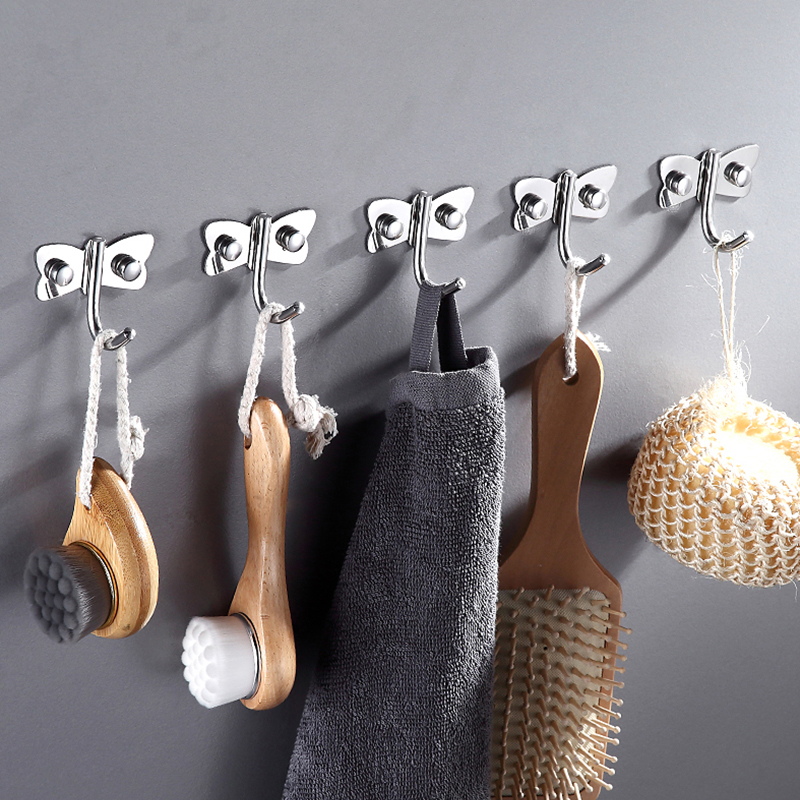 Kitchen hook stainless steel single coat hook Bedroom adhesive wall punch-free wall hanging powder room bathroom single hook