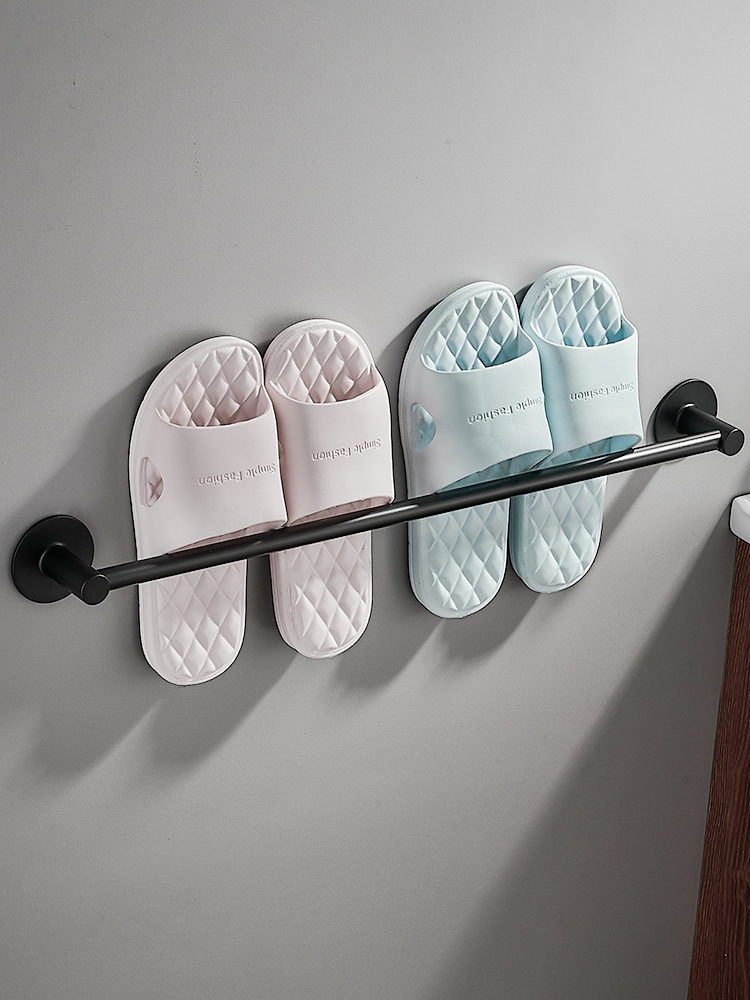Bathroom slipper rack Wall-mounted non-perforated powder room shoe storage artifact Toilet door rear shelf space aluminum