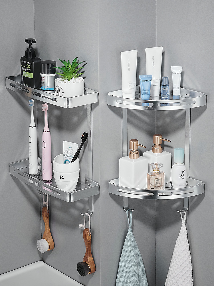 Bathroom shelf Wall-mounted towel storage shelf Toilet toilet triangle powder room Bath free hole space aluminum