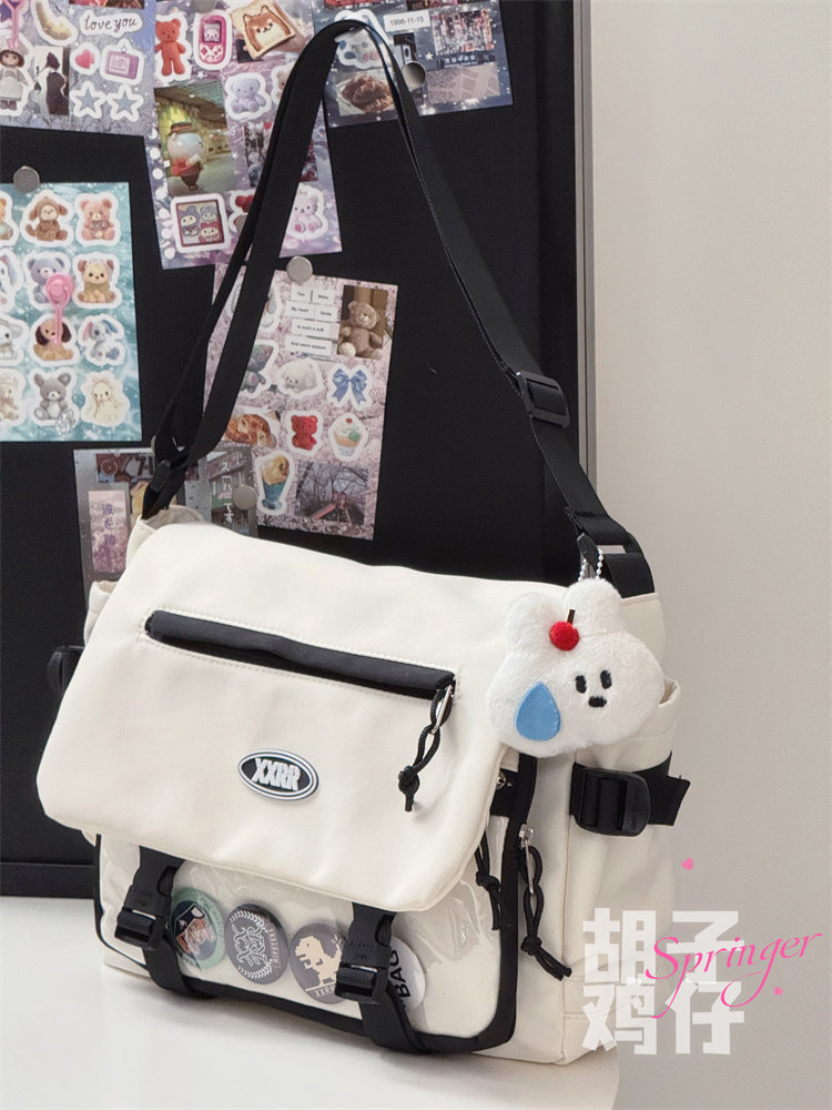 Bearded Chicken Workwear Versatile Messenger Bag for Male College Students, Korean Style Trendy Large Capacity Crossbody Bag for Women