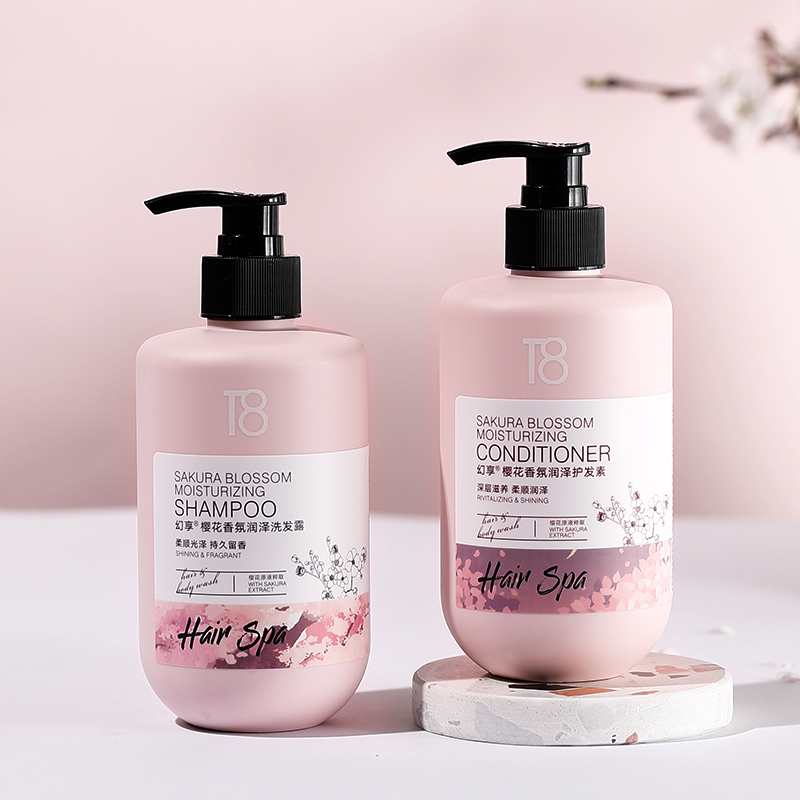 T8 Magical Cherry Blossom Shampoo Fragrance Moisturizing Fluffy Amino Acid Shampoo Bộ dầu xả 400ml dầu gội nhuộm tóc đen