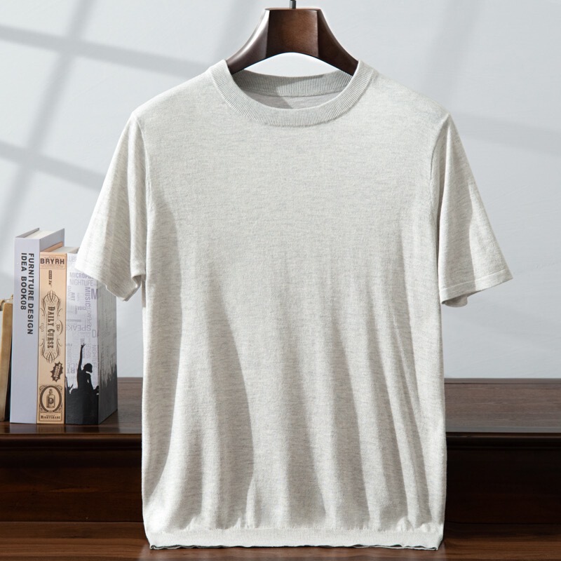 [85% Mulberry Silk + 15% Cashmere] Consinee Men's High-End Business 2025 Spring/Summer New Silk Short-Sleeve T-Shirt