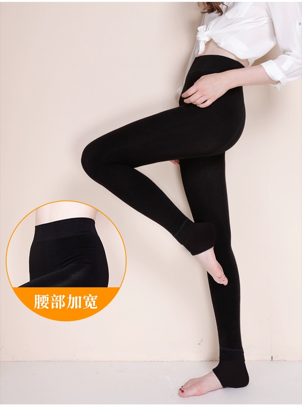 Cộng với quần legging nhung dày nữ màu đen vớ màu đen quần lửng mùa thu và mùa đông quần một mảnh dày chân ấm quần