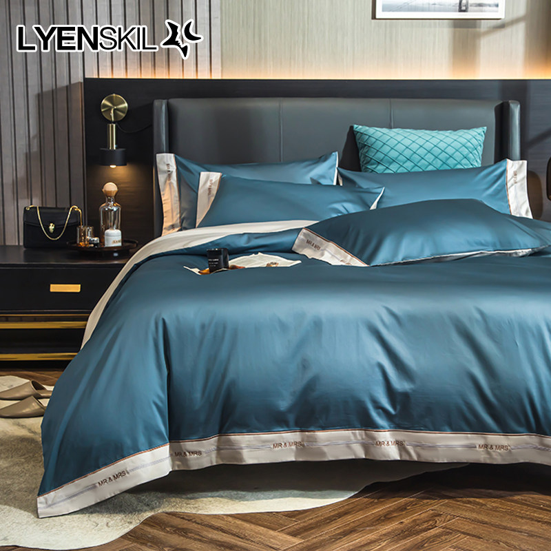 Luxurious upscale 100 long suede cotton four pieces full cotton pure cotton linen quilt cover Three sets of hotel bed bedding 4