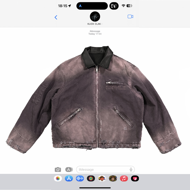Klick Clak Washed Distressed Raspberry Purple Lambskin Lapel Detroit Jacket Padded Coat Cotton Jacket