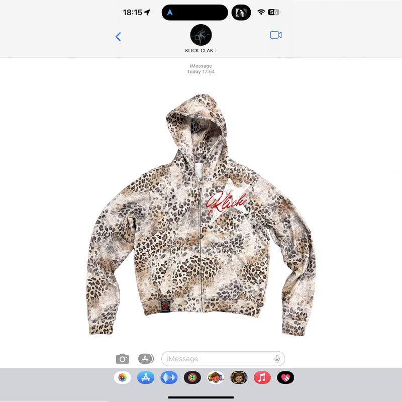 Klick Clak Heavy-Duty Washed Vintage Print Studded Leopard Print Hooded Sweatshirt Jacket