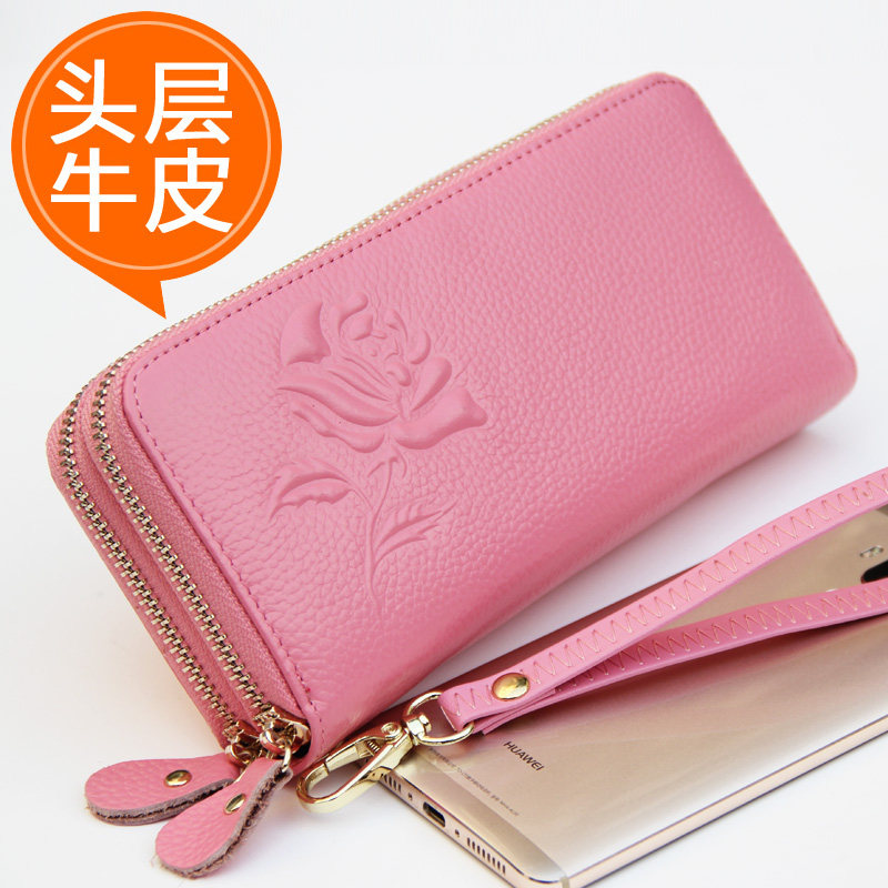 Leather double zipper clutch bag women's wallet large-capacity wallet can put mobile phone coin purse tide bag key bag