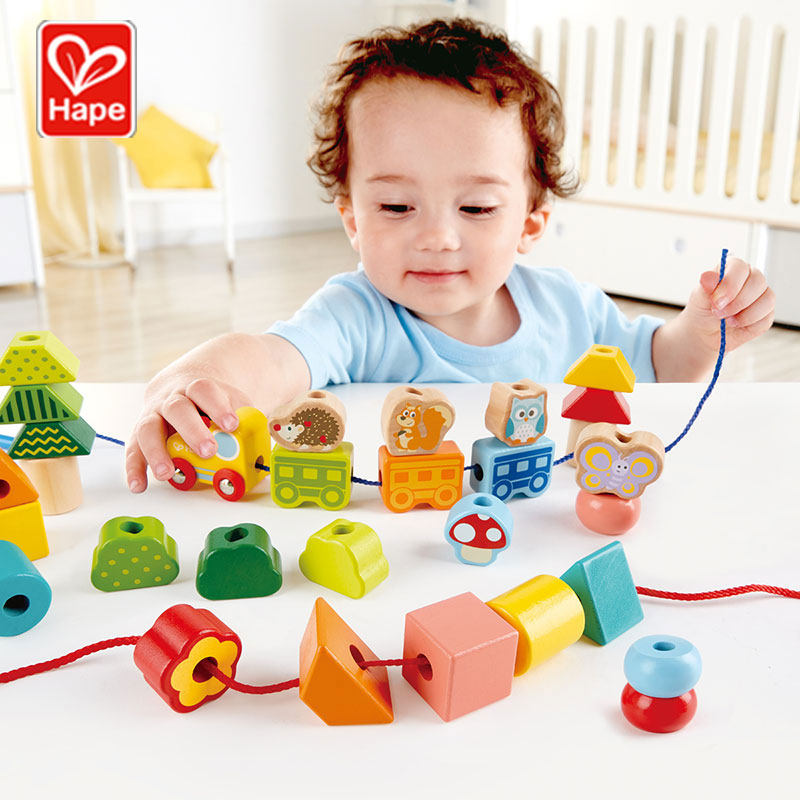 Hape Jungle Train String Beads Wearing Rope Line Puzzle Early Education Toys Baby Boy Baby Diy Building Blocks Big