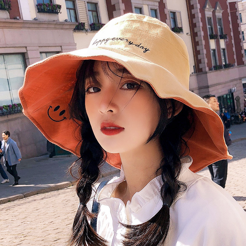 Fisherman hat women's Japanese sunscreen sunshade hat wide brim Korean version of the all-match sun hat summer small head Wai tide brand double-sided