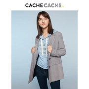 CacheCache2018 mùa thu và mùa đông mới đôi ngực sang trọng retro dài kẻ sọc nhỏ phù hợp với áo khoác nữ