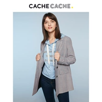 CacheCache2018 mùa thu và mùa đông mới đôi ngực sang trọng retro dài kẻ sọc nhỏ phù hợp với áo khoác nữ bộ vest nữ quần lửng