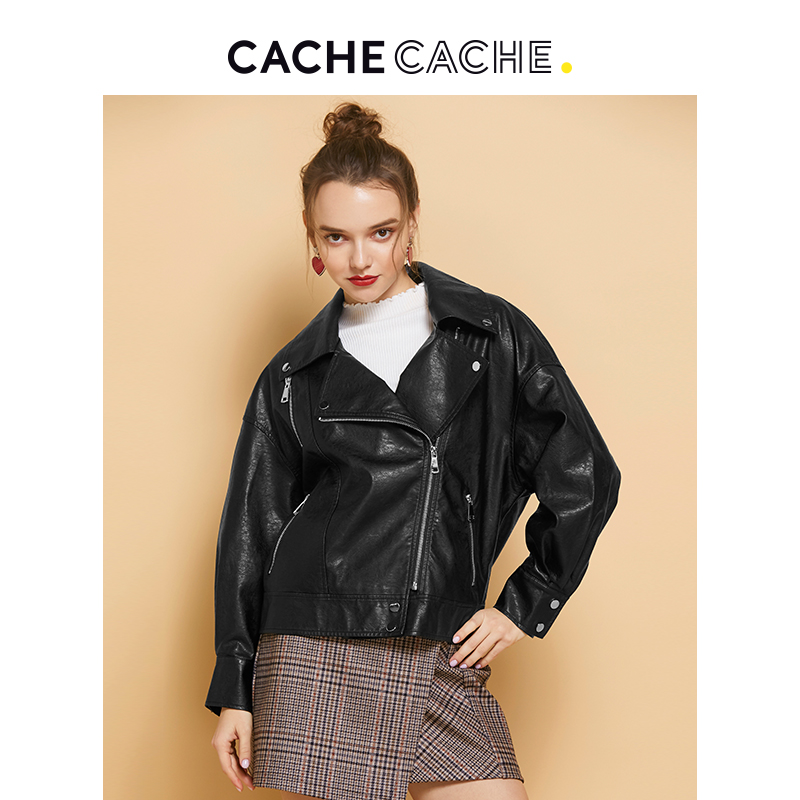 Bộ nhớ cache bộ nhớ cache phụ nữ da ngắn 2020 mới retro hitcha-đen pu da đầu áo khoác đầu máy đẹp trai