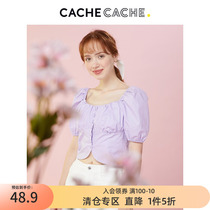 CacheCache Square Collar Bubble Cuff Style Blouse Summer Bm Wind Heart Machine Collarbone Blouse Blouse Shirt