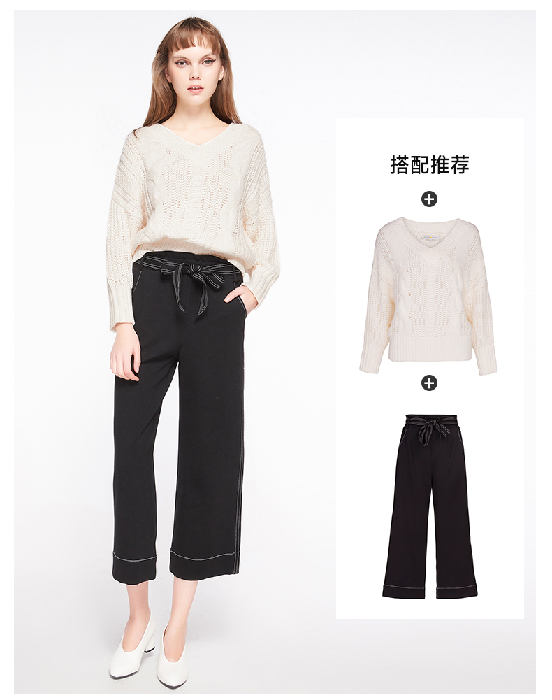 Mô hình mùa thu và mùa đông của CacheCache Phiên bản Hàn Quốc của áo sơ mi trắng cổ chữ V tay dài màu trắng khoét rỗng áo len nữ len áo len hàn quốc