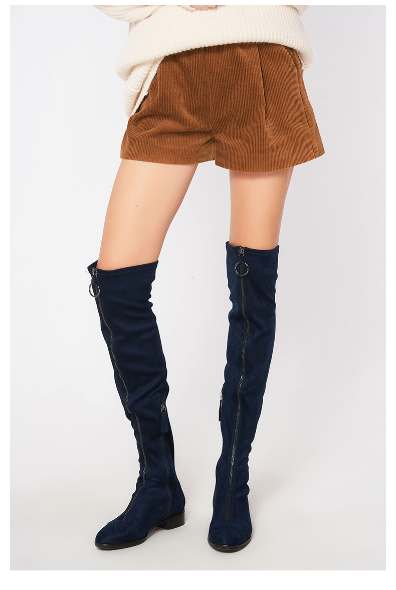 CacheCache mô hình mùa thu và mùa đông đơn giản thời trang giản dị retro nhung kẻ sọc nâu dày quần short giản dị phụ nữ thời trang nữ trung niên