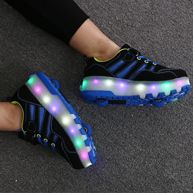 Child Storm Shoelace Light Student Adult Automatic Invisible Pulley Shoe Single Double Wheels Exploding Walking Shoes Men And Women's Wheel Shoes