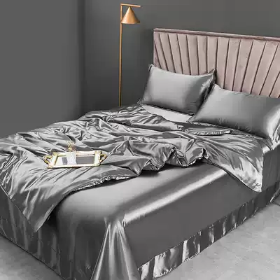 European high-end solid color four-piece set washed silky bed sheet net red bedding solid color simple quilt cover