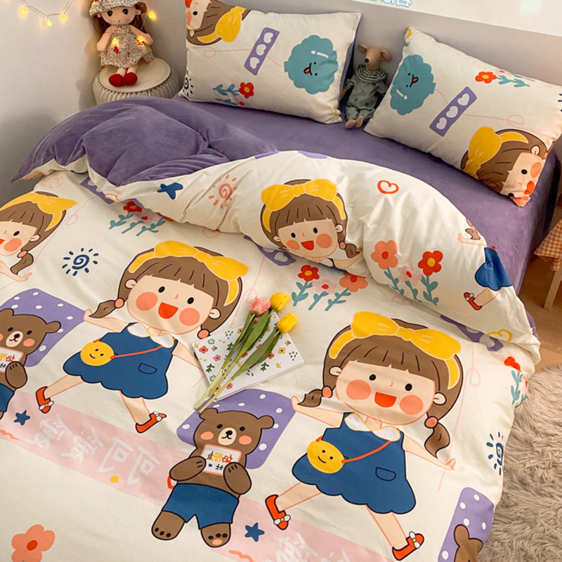 Coral velvet four-piece set plus velvet duvet cover Autumn and winter single dormitory three-piece bed group Bedding A cotton B crystal