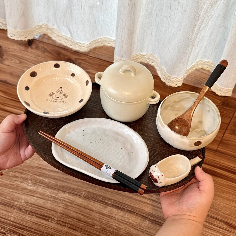 Man Life Boss Lady Glazed Soft Pottery Creamy Cute Cartoon Style Tableware Set for One Person Bowl Plate Stew Pot Man Life Boss Lady Glazed Soft Pottery Creamy Cute Cartoon Style Tableware Set for One Person Bowl Plate Stew Pot