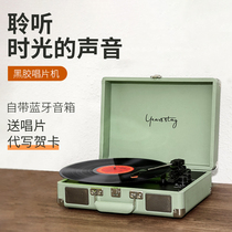 Vinyl Recorder Vintage Desktop Old Gramophone Player Portable Mini LP Vintage Music Bluetooth Speaker for Seniors Living Room European Film Black Disc Speaker Home Ornaments Gift