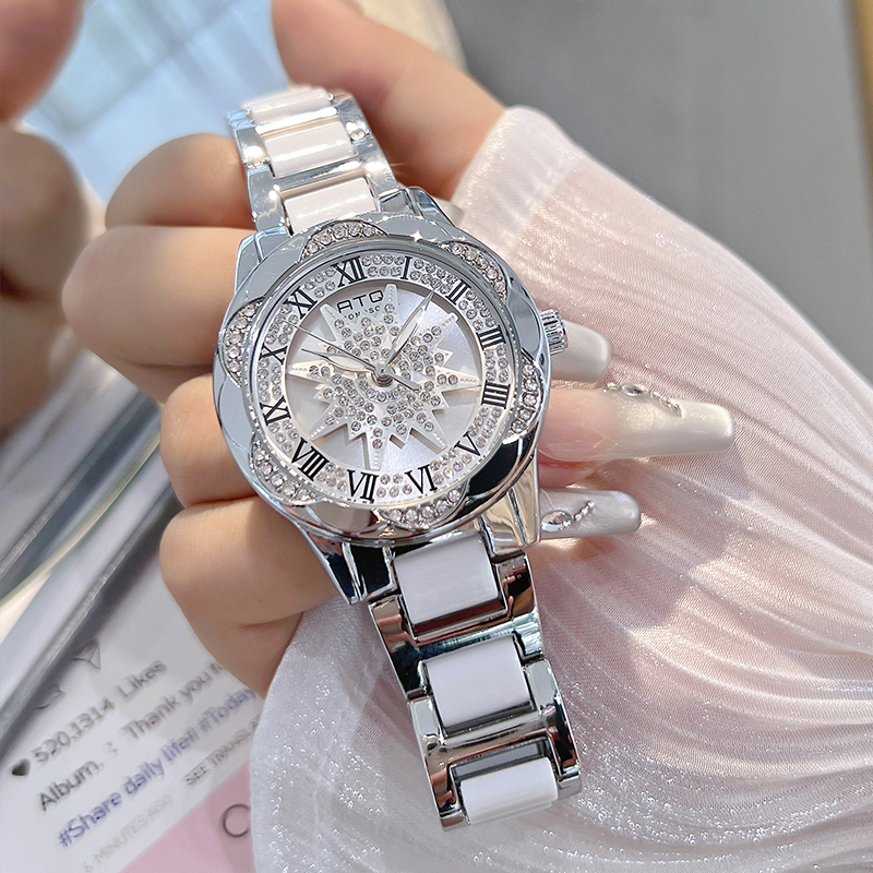 Yaponi Genuine Ceramic Six-Pointed Star Snowflake Time-Telling Watch for Women, High-End, Light Luxury, Niche Fashion Watch