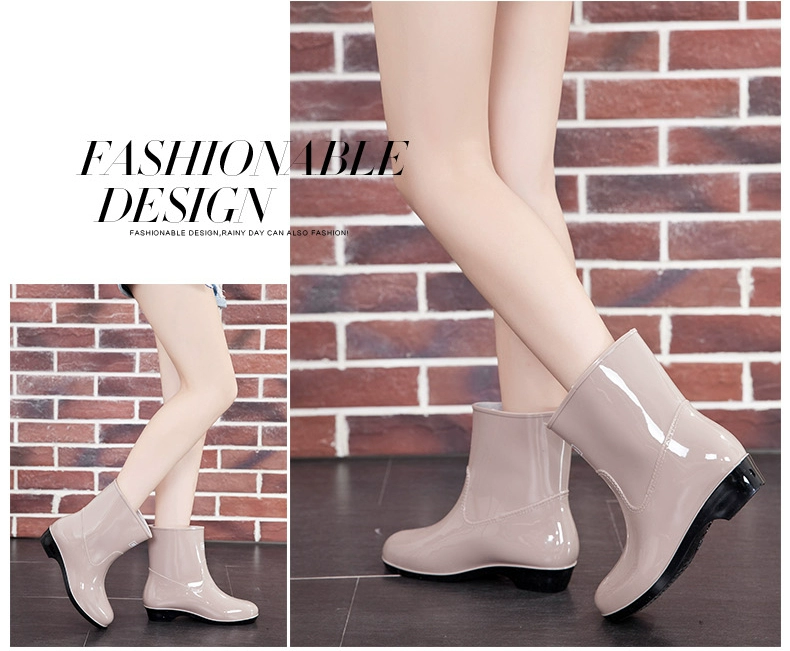 Xác thực trở lại với giày đi mưa ấm áp thời trang của phụ nữ cộng với nhung cotton ống ngắn đi mưa có thể tháo rời bằng vải bông chống trượt