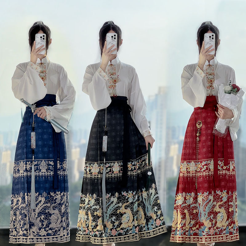 Женский костюм-юбка Hanfu с красной лошадиной мордой, сшитый в стиле династии Мин, костюм для тостов, блузка в национальном стиле, древний костюм для взрослых, улучшенная повседневная одежда Изображение 1