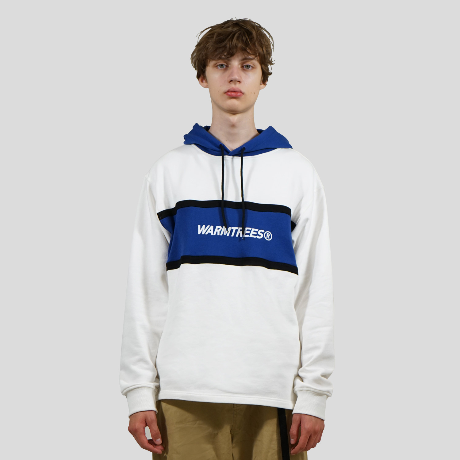 WARMTREES 2018AW three-color stitching hooded sweatshirt Hip-hop tide brand printing long-sleeved hoodie men and women loose