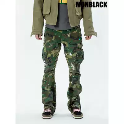 MONBLACK Washed Old Camouflage Stitching Deconstructed Restructuring Frock Flared Pants Gallery Dept
