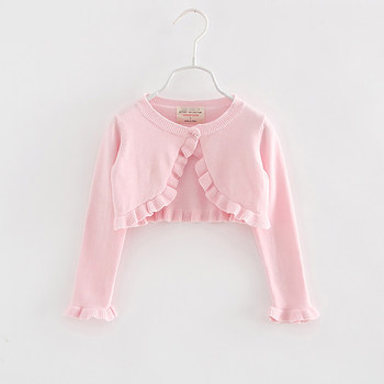 Spring and summer girls knitted cardigan princess shawl coat air-conditioning shirt small children's baby fungus edge sweater thin section