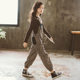 2022 autumn girls' Western-style plaid overalls, girls' big children's casual leggings, retro trendy trousers, spring and autumn models