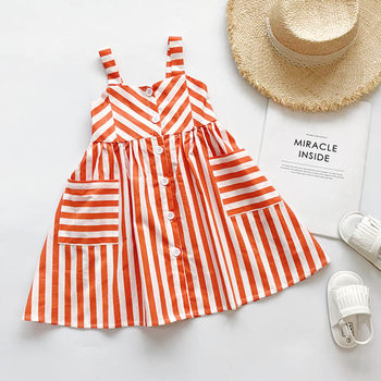 Girls' cotton western-style suspender skirt 2022 summer new children's baby orange striped vest dress European and American style