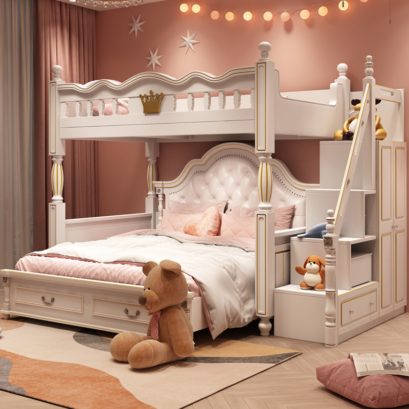 Upper and lower table desk wardrobe one bed and lower bunk bed girl princess bed children's room furniture set combination