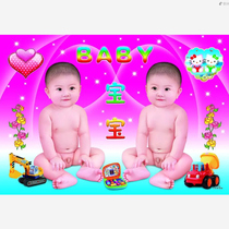 Double boy baby poster photo beautiful cute baby decoration painting pregnant woman child teaching early twins Painting Waterproof