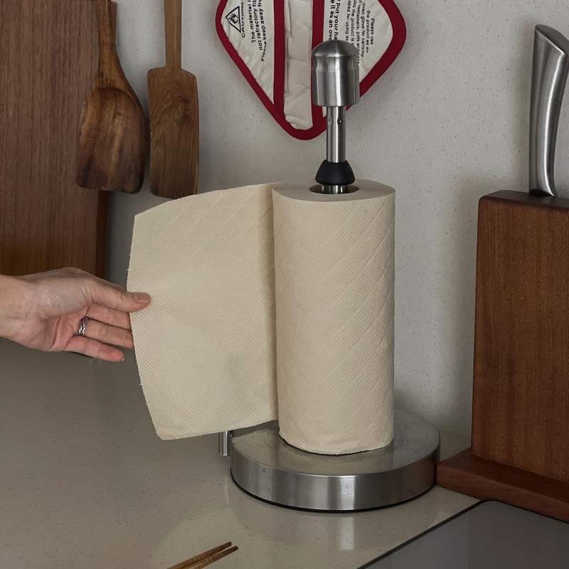 Natihome Stainless Steel Kitchen Paper Roll Holder Countertop Vertical Large Roll Paper Holder Punch-Free Storage Rack
