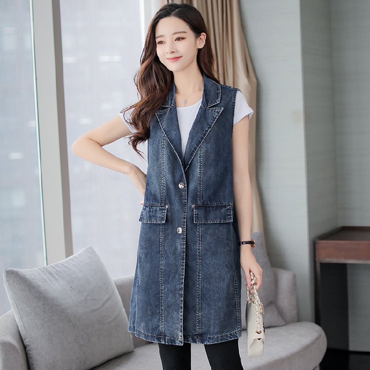 2020 mùa xuân và mùa thu mới của Hàn Quốc phiên bản của lớn đang thời trang denim áo giáp cô gái mảnh khảnh tay triều ngựa kẹp áo khoác vest BF