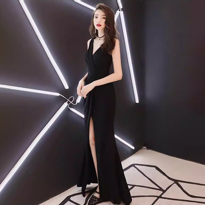 Black Evening Dress for Women 2026 New Style Banquet Elegant Socialite Long Fishtail Sexy Slit Host Dress Black Evening Dress for Women 2026 New Style Banquet Elegant Socialite Long Fishtail Sexy Slit Host Dress