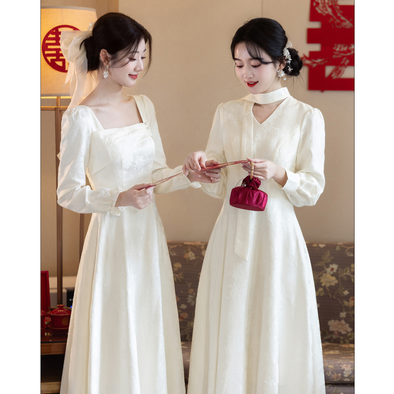 Long-Sleeve Bridesmaid Dresses 2026 New Style Wedding Sister Group Dresses for Women, High-End Niche Bridesmaid Dresses for Petite Women in Autumn and Winter Long-Sleeve Bridesmaid Dresses 2026 New Style Wedding Sister Group Dresses for Women, High-End Niche Bridesmaid Dresses for Petite Women in Autumn and Winter