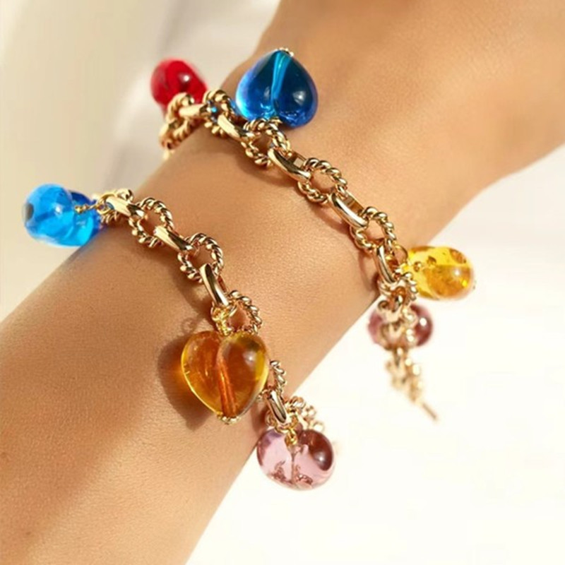 C H H Design Italian Venice Handmade Glass Four-Color Heart Bracelet for Girls, Lovers, and Couples Jewelry C H H Design Italian Venice Handmade Glass Four-Color Heart Bracelet for Girls, Lovers, and Couples Jewelry