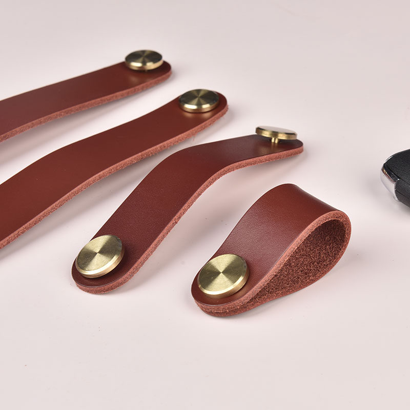 Red-brown real-cow piercing handle Northern European tatami closet door drawer head skin door handle child collision prevention